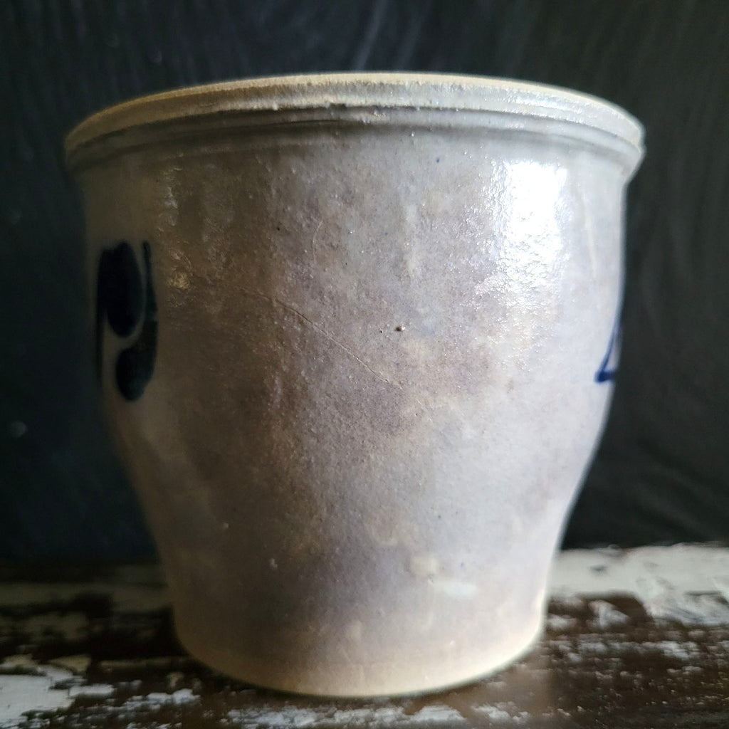 Vintage Salt Glaze Pottery Pot Blue Gray Hand Painted Stoneware 3.125"