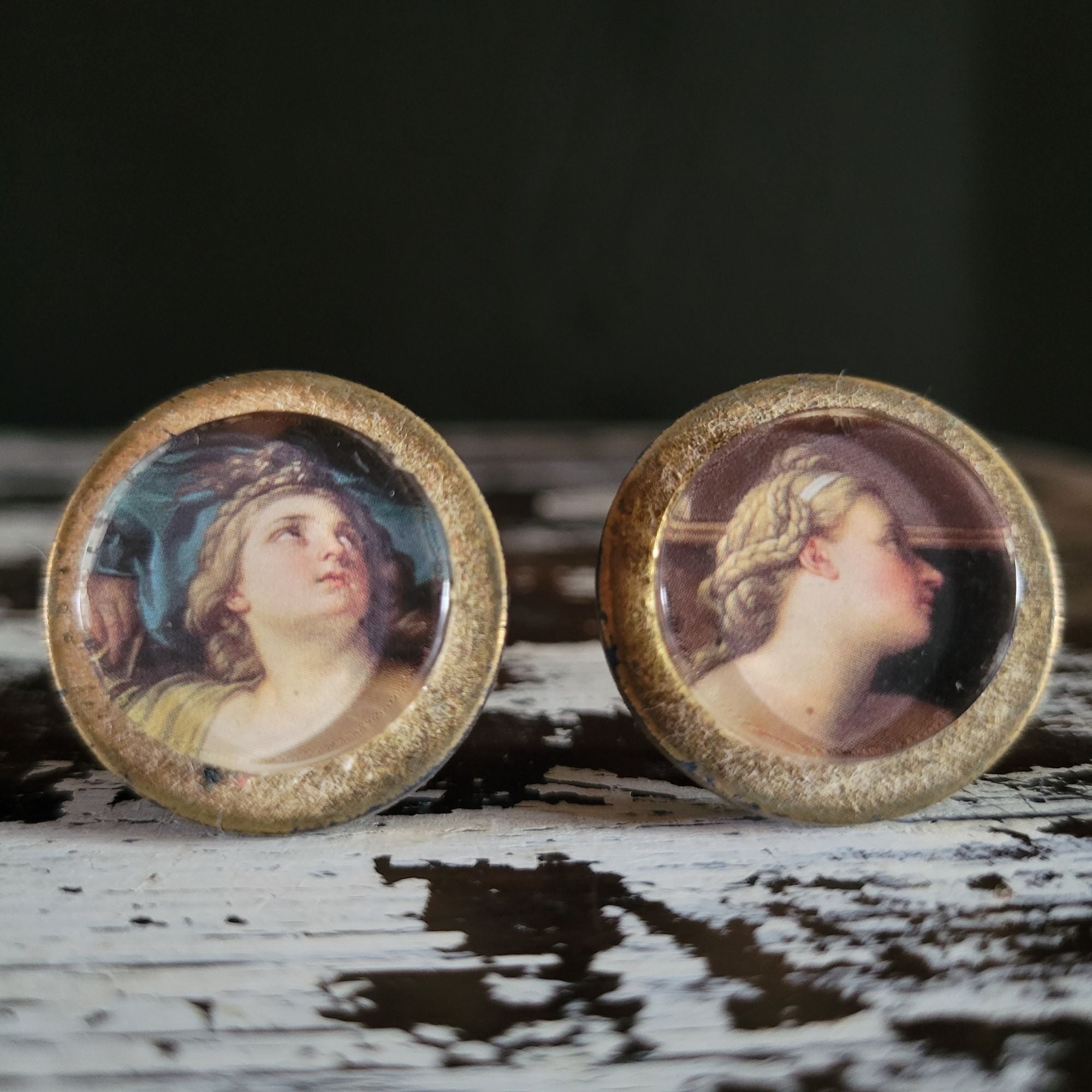 Vintage Female Portrait Clip-On Earrings Lucite With Gold-Tone Frame