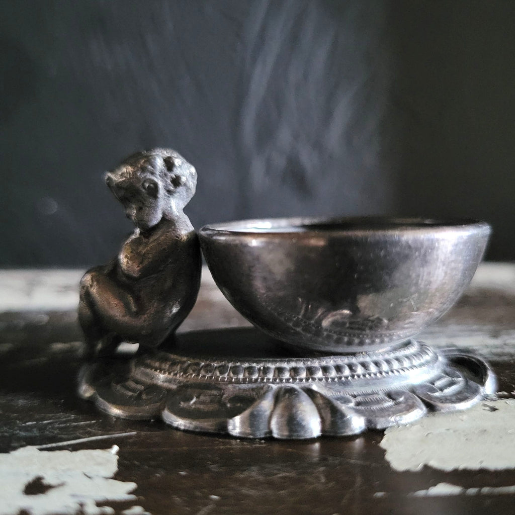 Victorian Salt Cellar Cherub Figurine Ornate Base Antique Tableware