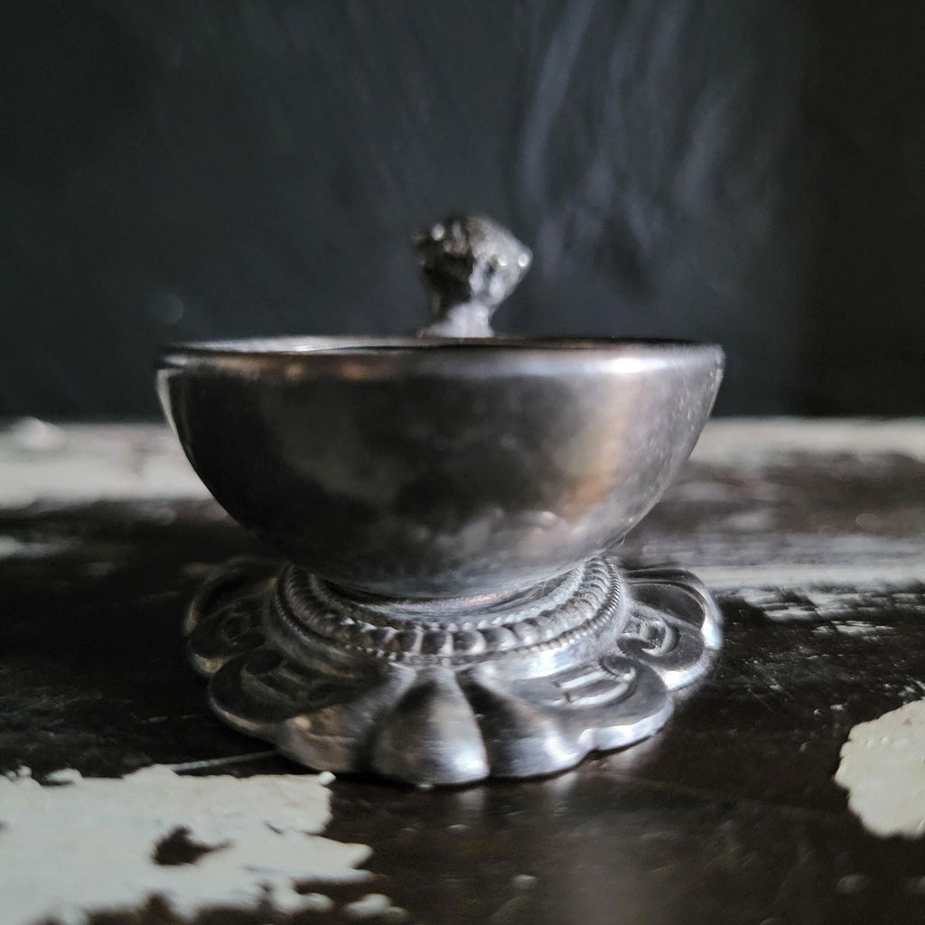 Victorian Salt Cellar Cherub Figurine Ornate Base Antique Tableware