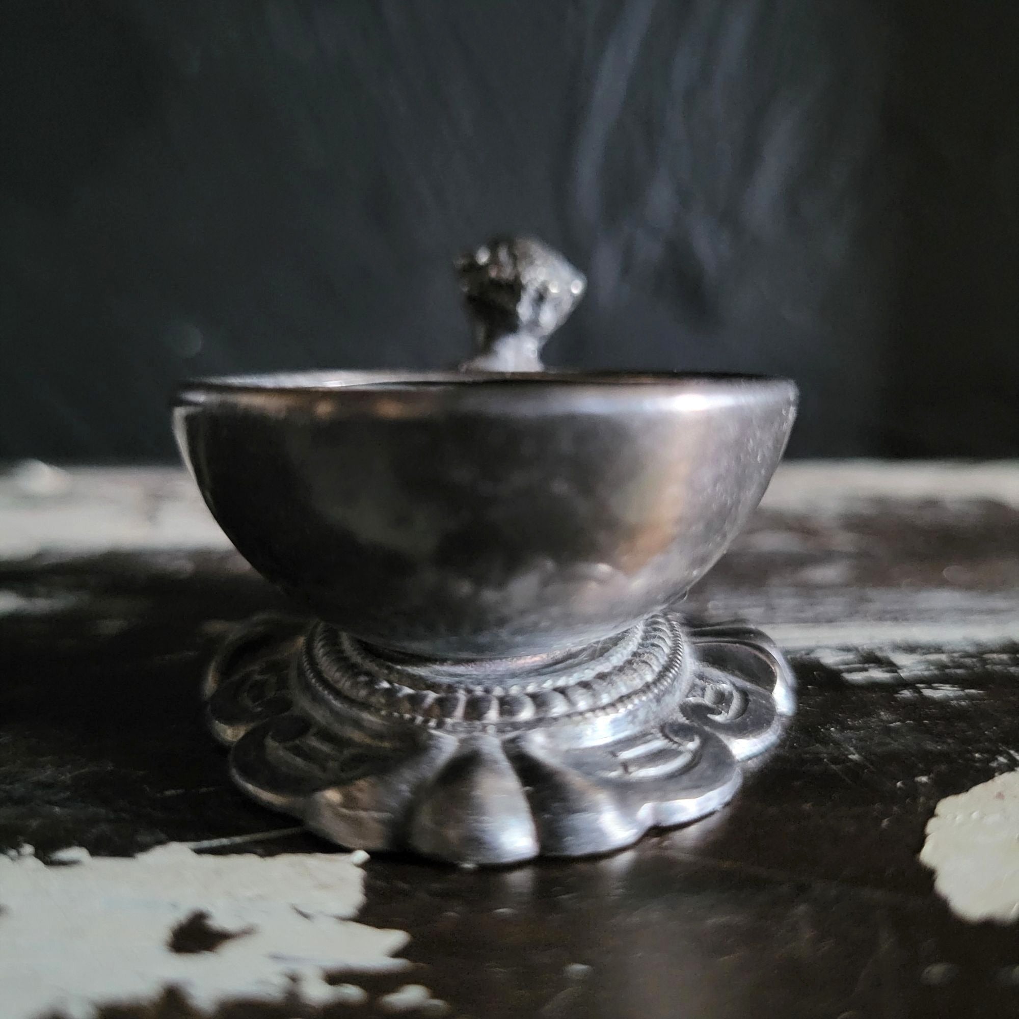 Victorian Salt Cellar Cherub Figurine Ornate Base Antique Tableware