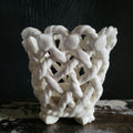 Vintage White Braided Rope Pottery Basket Vase Footed 4.25" Handmade From Spain