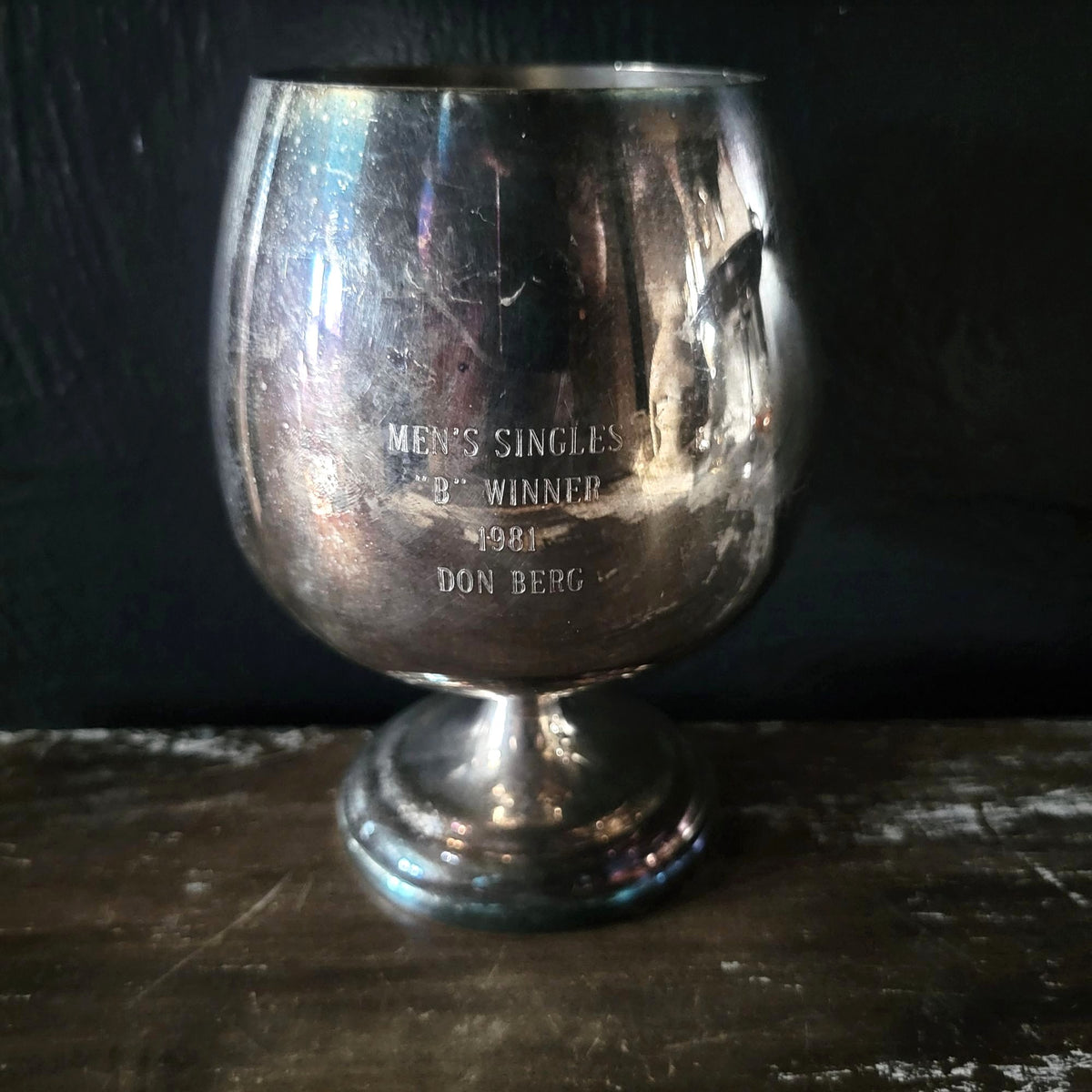 Vintage Silverplate Trophy Cup Snifter Men's Singles "B" Winner 1981 Don Berg