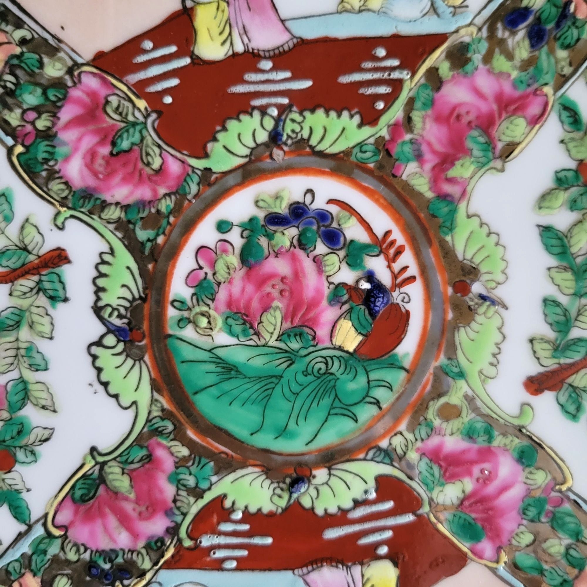 Vintage Chinese Rose Medallion Porcelain Plate Grandmillennial Chinoiserie Heavy