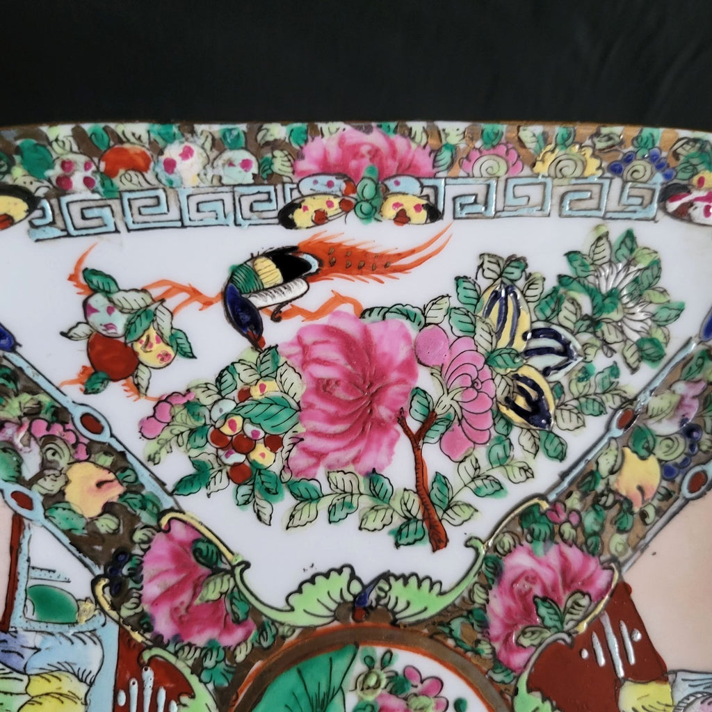 Vintage Chinese Rose Medallion Porcelain Plate Grandmillennial Chinoiserie Heavy