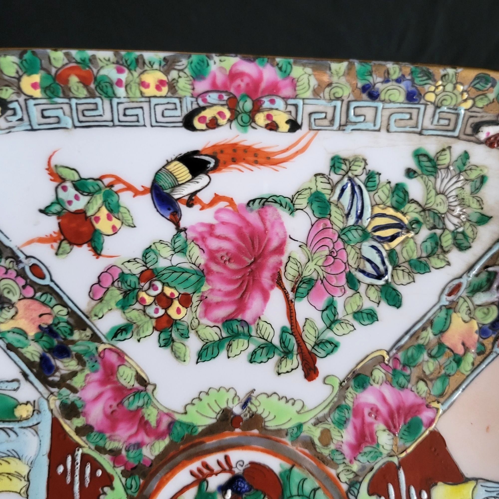Vintage Chinese Rose Medallion Porcelain Plate Grandmillennial Chinoiserie Heavy