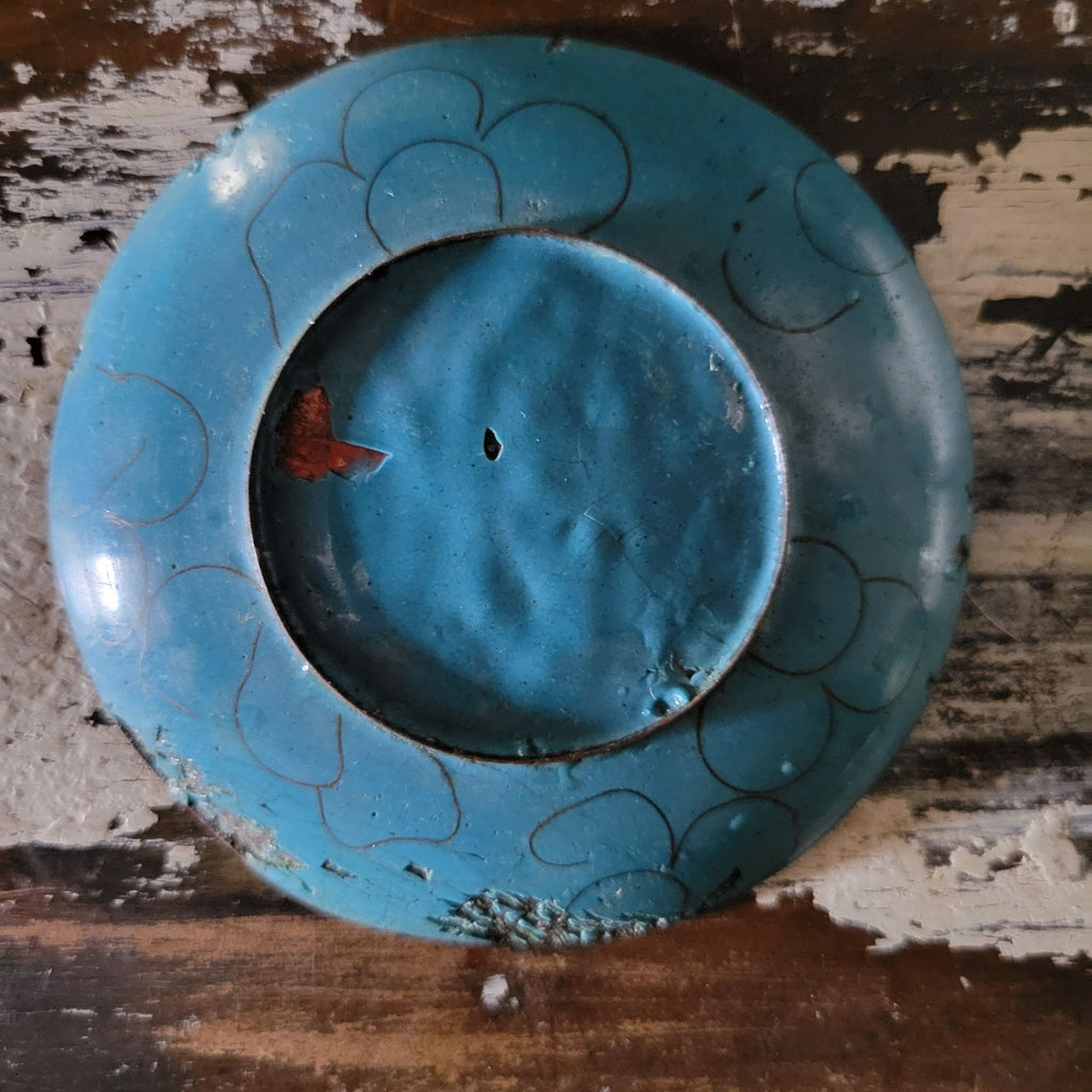 Chinese Cloisonné Enamel Hand-Painted on Metal Dragon 3.75" Trinket Dish *Read