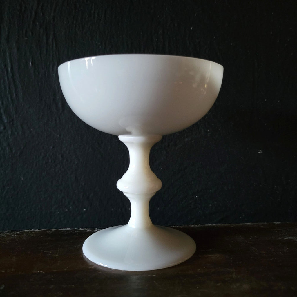 Vintage Vallerysthal French White Opaline Champagne Coupe Glass Elegant Stemware