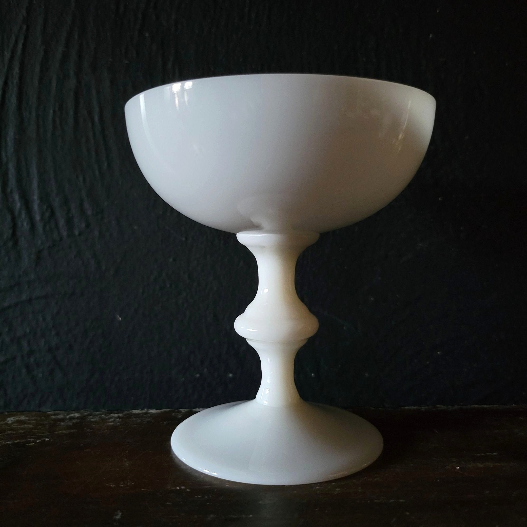 Vintage Vallerysthal French White Opaline Champagne Coupe Glass Elegant Stemware