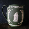 Antique Wedgwood Olive Green Jasperware Muses Trophy Emblem Jug Pitcher *Read