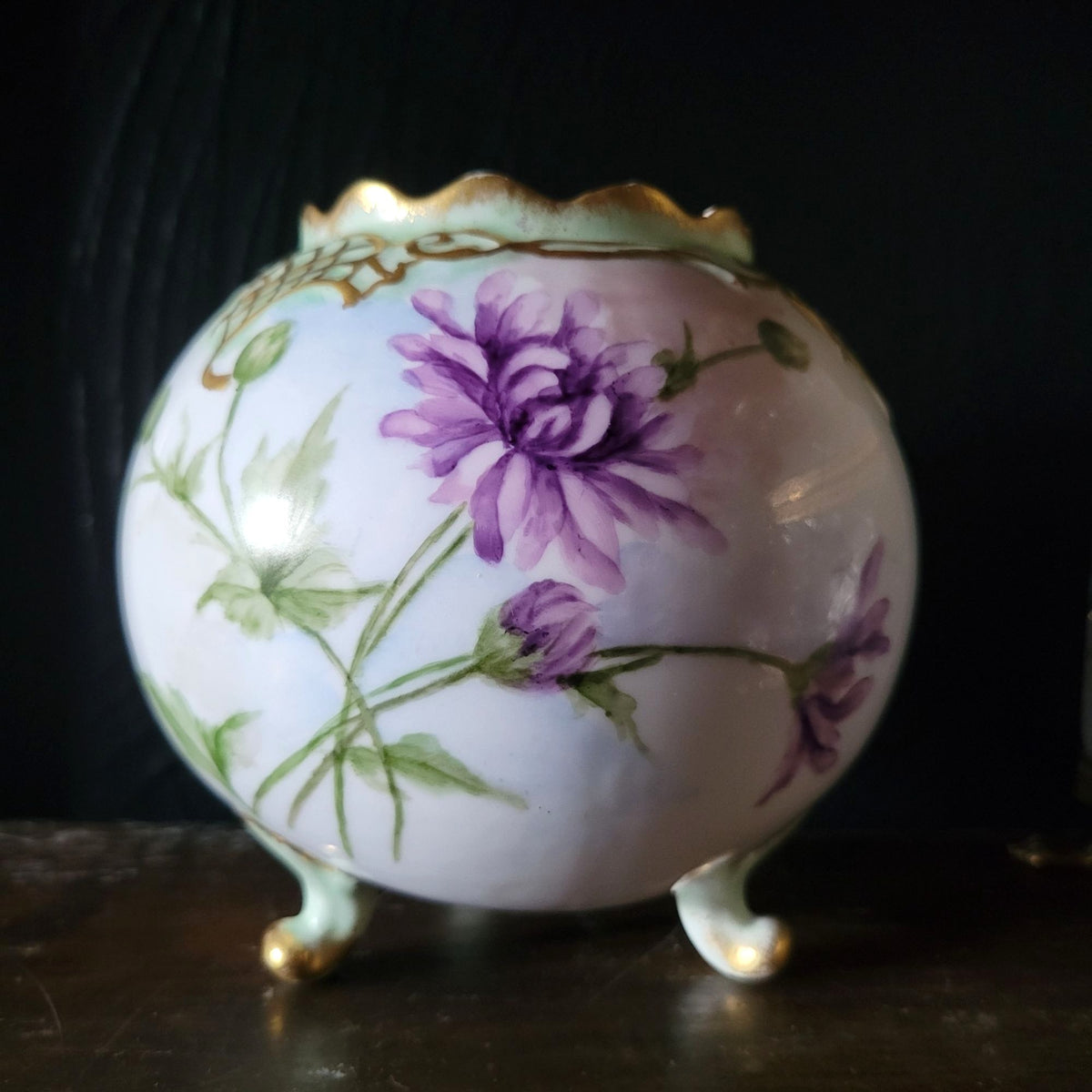 Antique Hand Painted Leonard Vienna Porcelain Round Footed Vase Bowl *Read