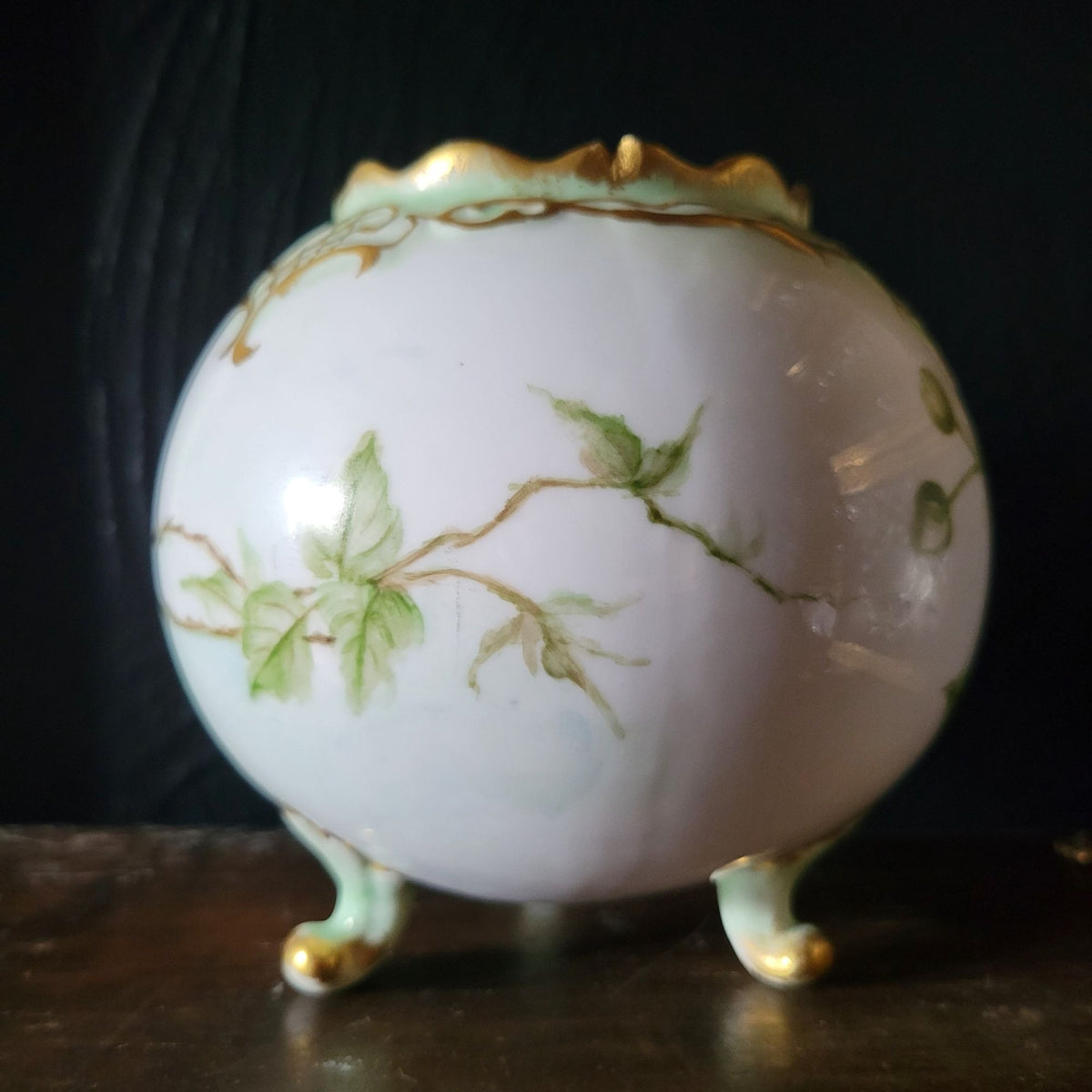 Antique Hand Painted Leonard Vienna Porcelain Round Footed Vase Bowl *Read