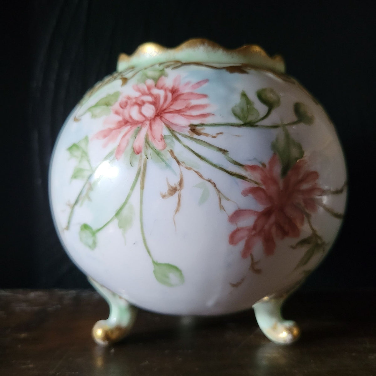 Antique Hand Painted Leonard Vienna Porcelain Round Footed Vase Bowl *Read