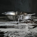 Vtg Footed Pewter Serving Bowl Centerpiece Bowl Ornate Details Scalloped Edges