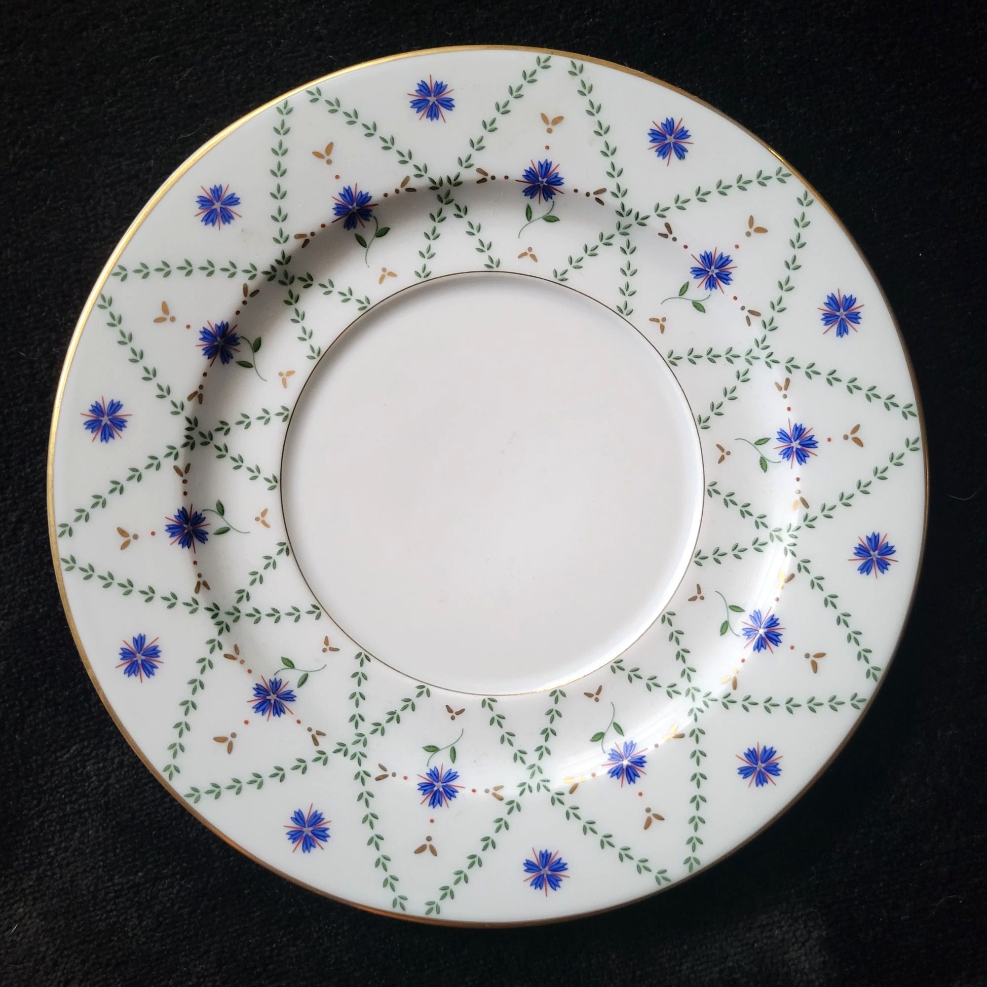 Philippe Deshoulieres Barbizon Flat Cup & Saucer Set With Blue Floral & Gold Accents
