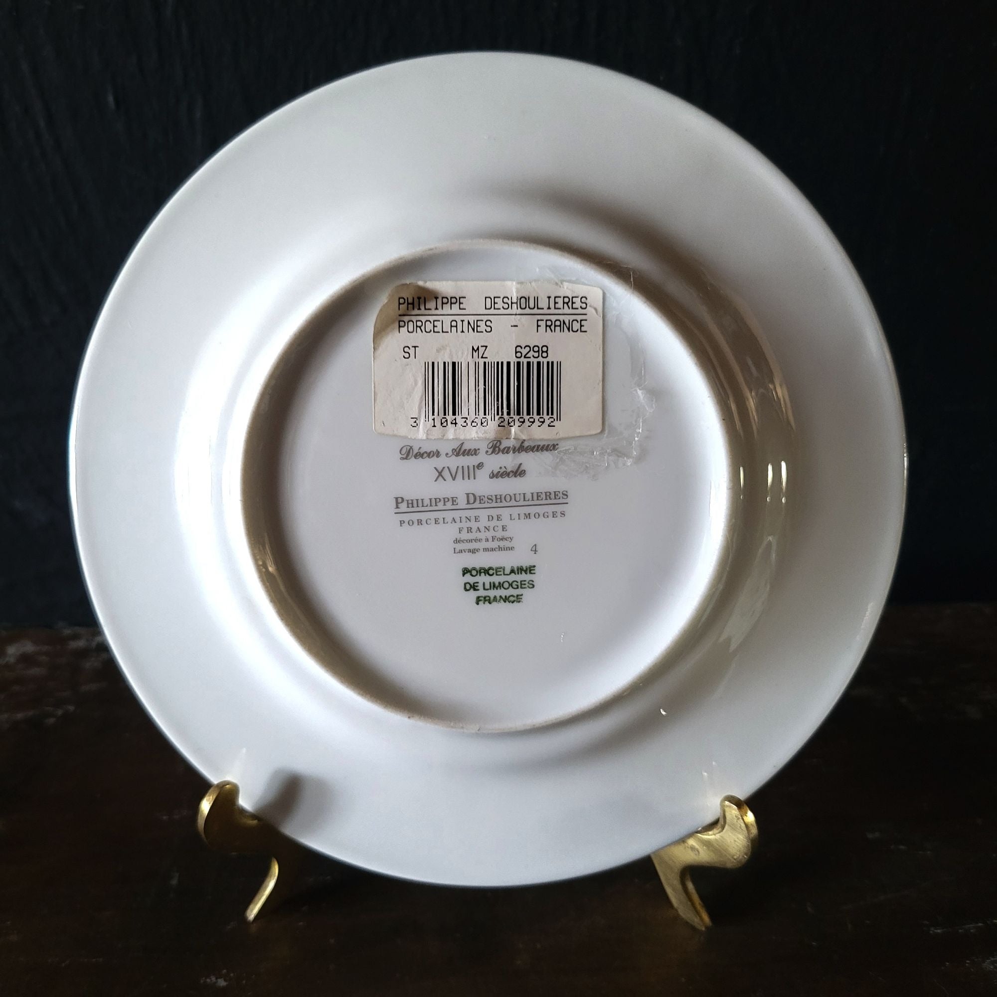 Philippe Deshoulieres Barbizon Flat Cup & Saucer Set With Blue Floral & Gold Accents