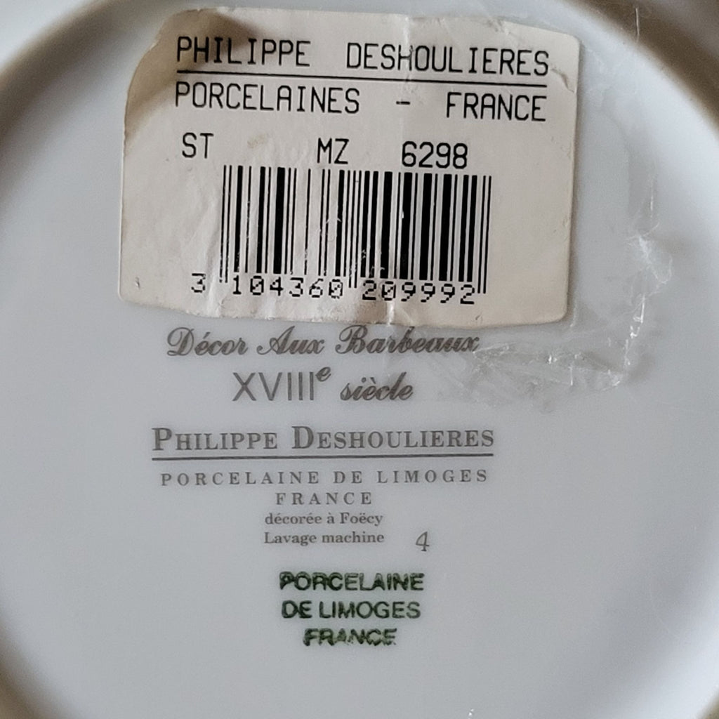 Philippe Deshoulieres Barbizon Flat Cup & Saucer Set With Blue Floral & Gold Accents