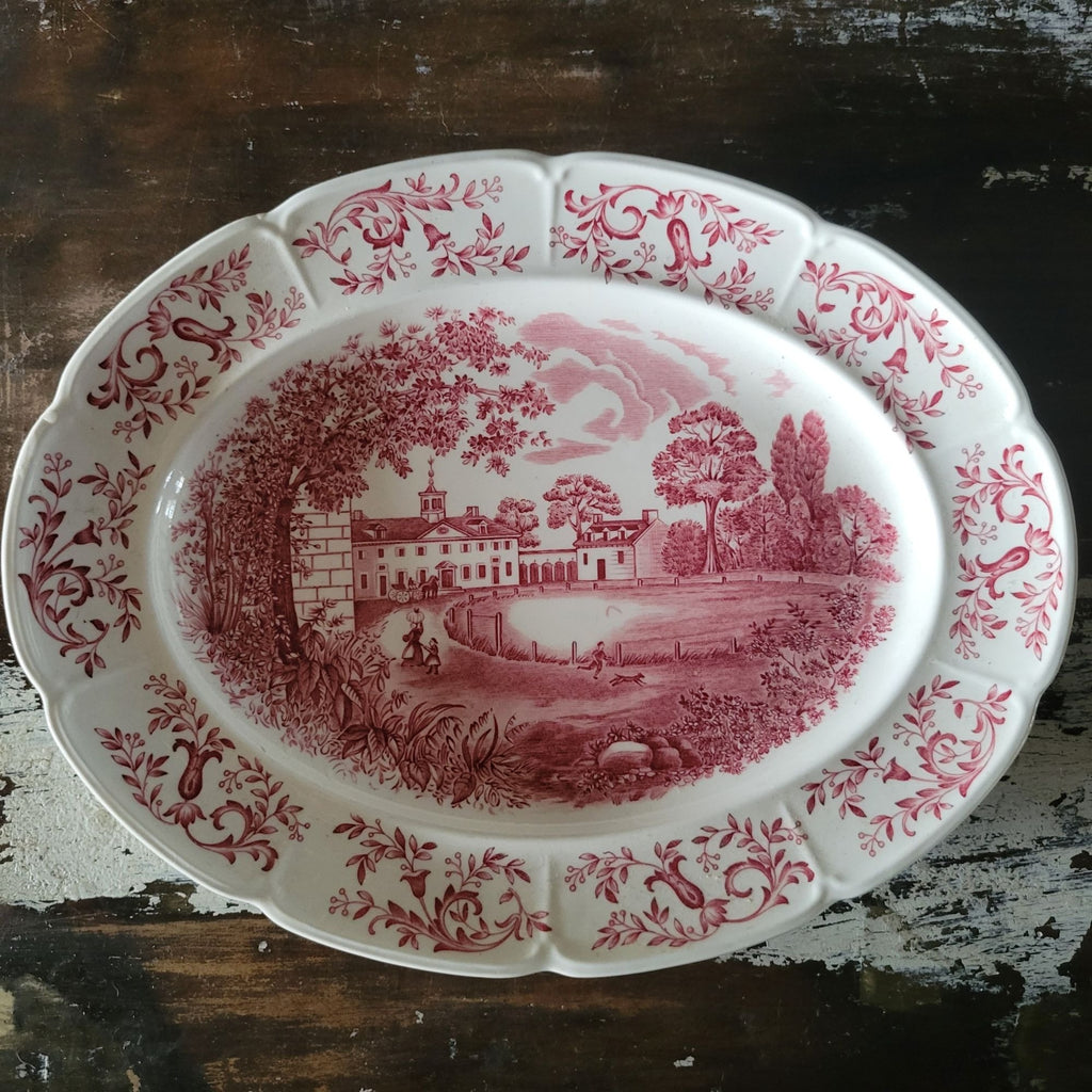 Johnson Brothers Windsorware Mount Vernon Red Transferware Platter 12.25" Oval
