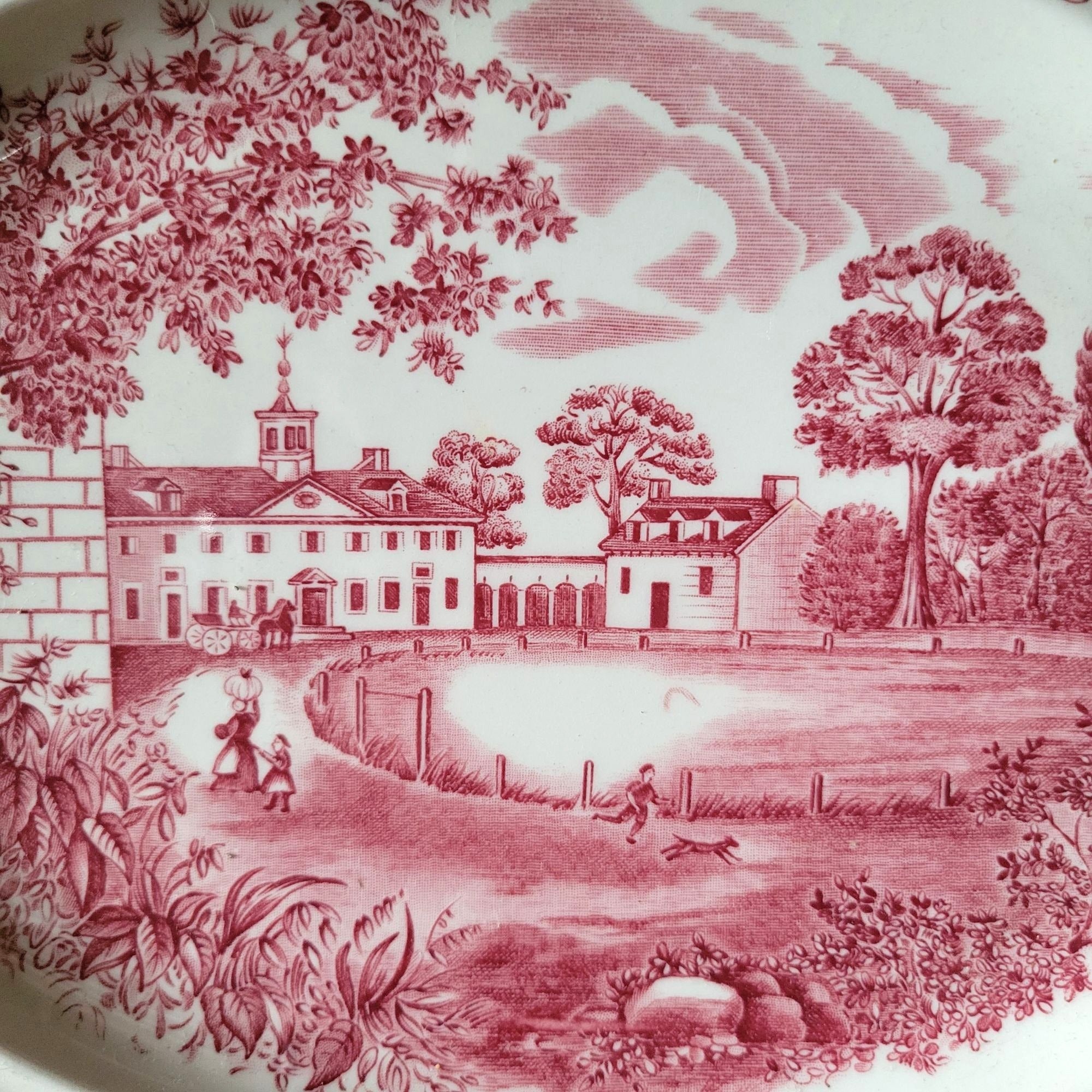 Johnson Brothers Windsorware Mount Vernon Red Transferware Platter 12.25" Oval