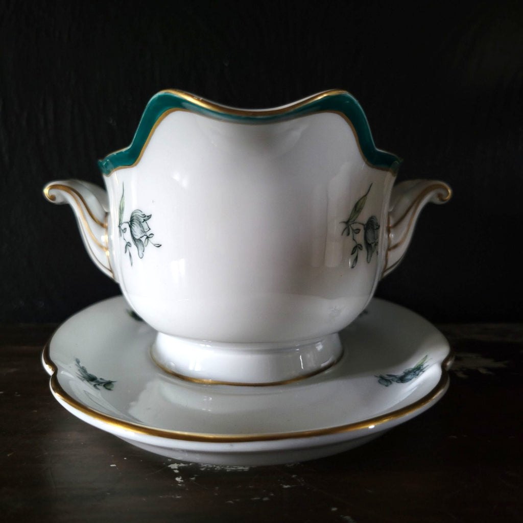 Vintage Royal Bayreuth Teal Tulip Gravy Boat With Attached Underplate