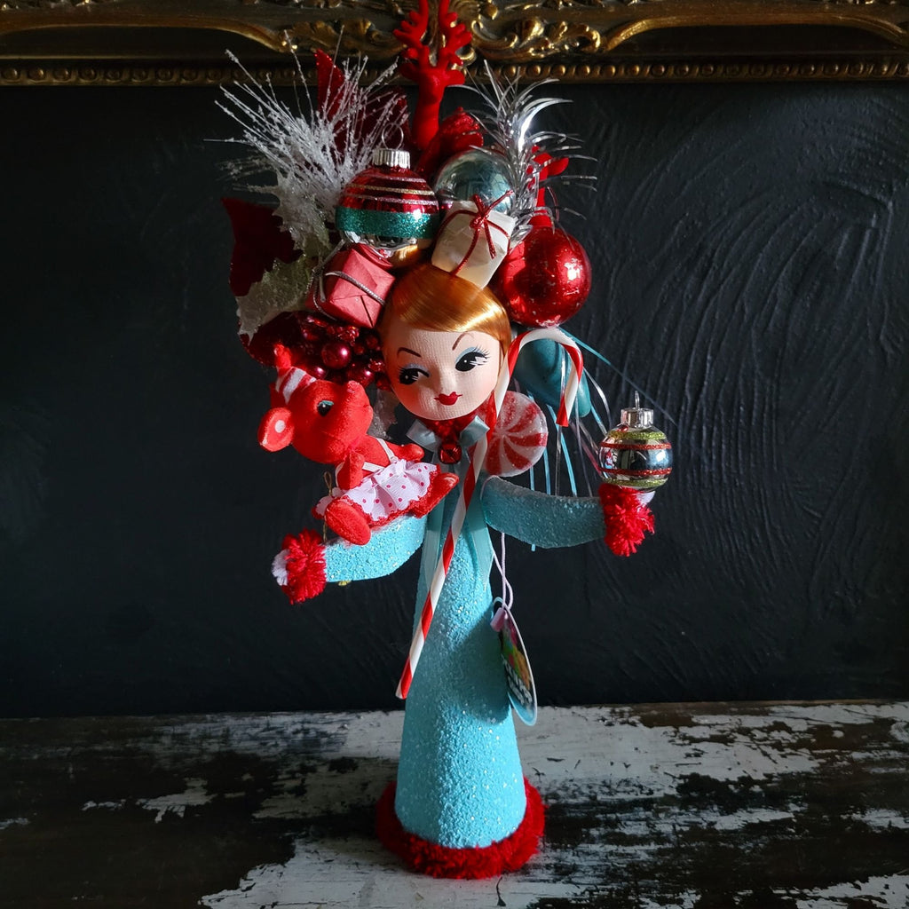 Kitschy Christmas Cone Doll Vtg Doll Head and Ornaments By Rock N Pop Shop