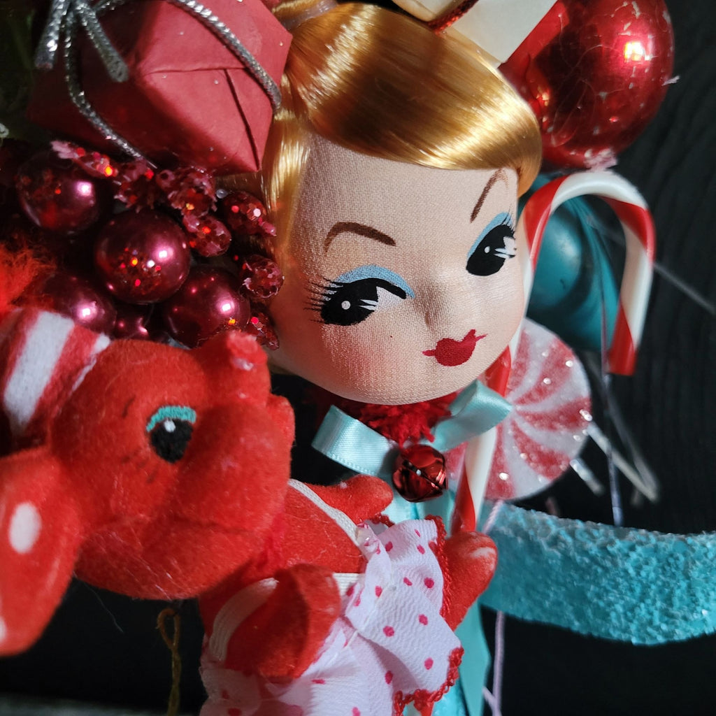 Kitschy Christmas Cone Doll Vtg Doll Head and Ornaments By Rock N Pop Shop