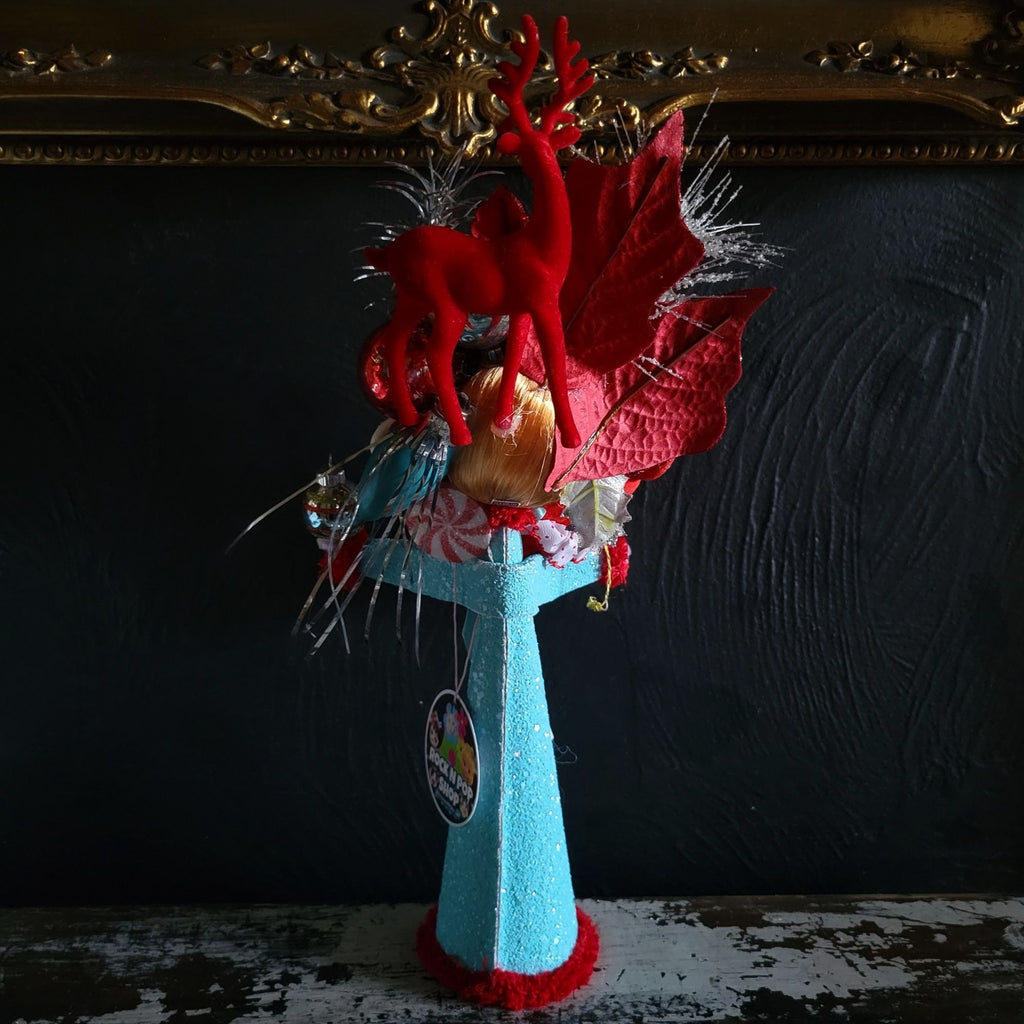 Kitschy Christmas Cone Doll Vtg Doll Head and Ornaments By Rock N Pop Shop