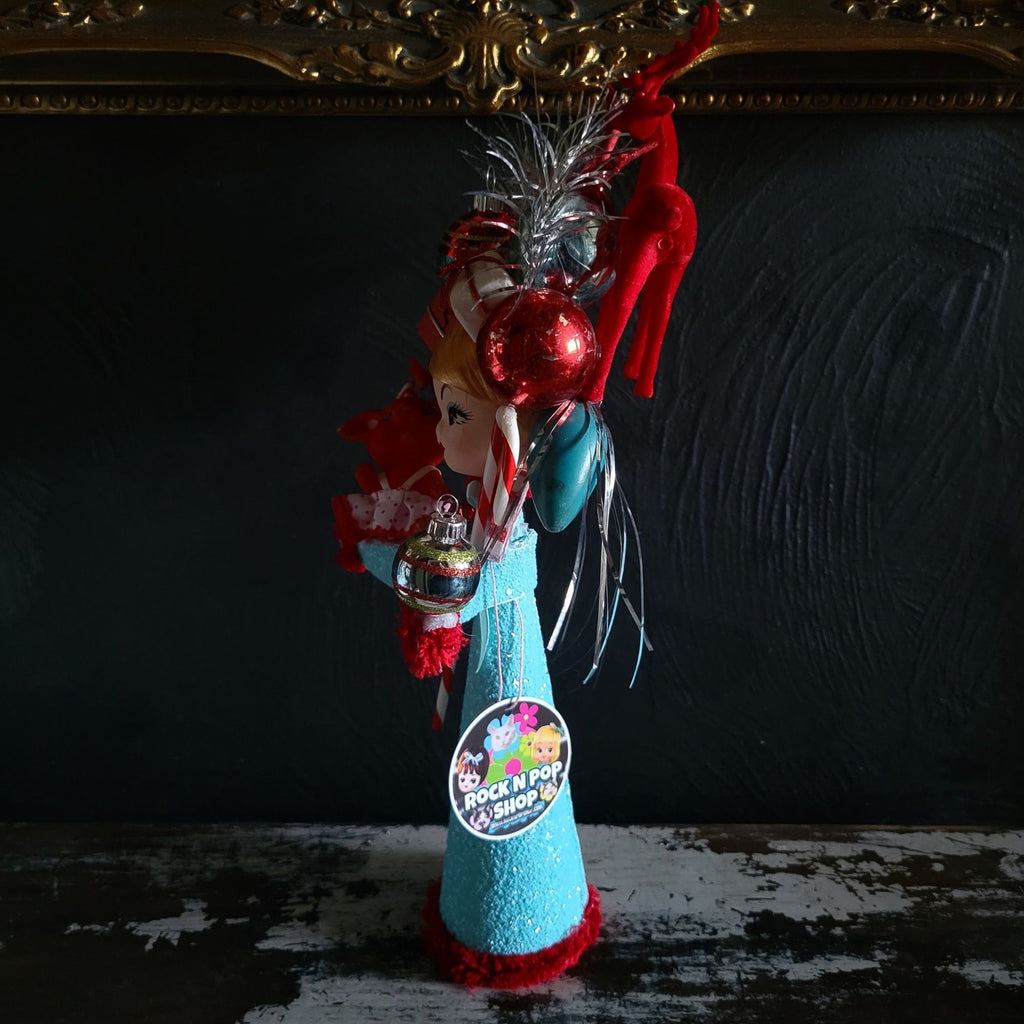 Kitschy Christmas Cone Doll Vtg Doll Head and Ornaments By Rock N Pop Shop