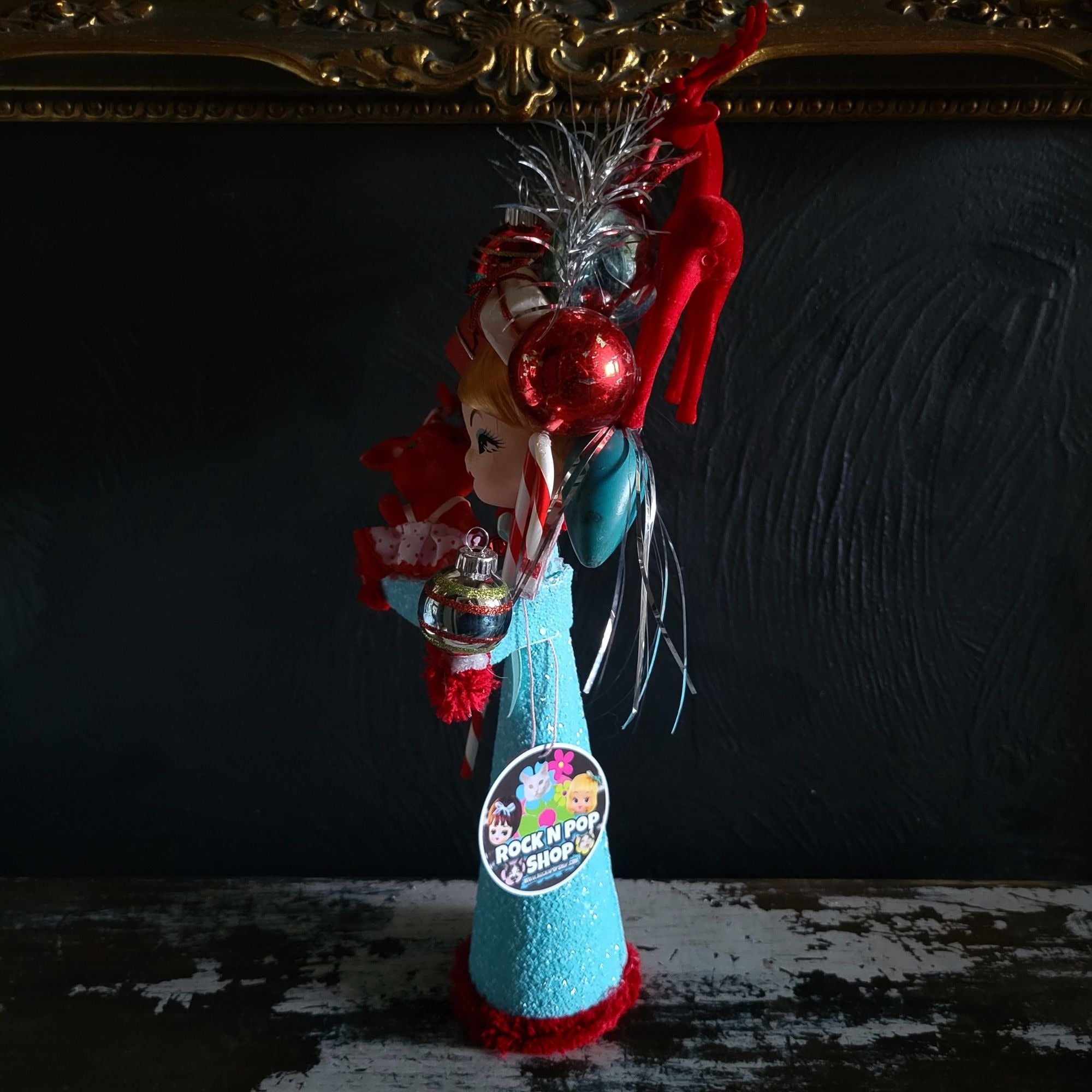 Kitschy Christmas Cone Doll Vtg Doll Head and Ornaments By Rock N Pop Shop