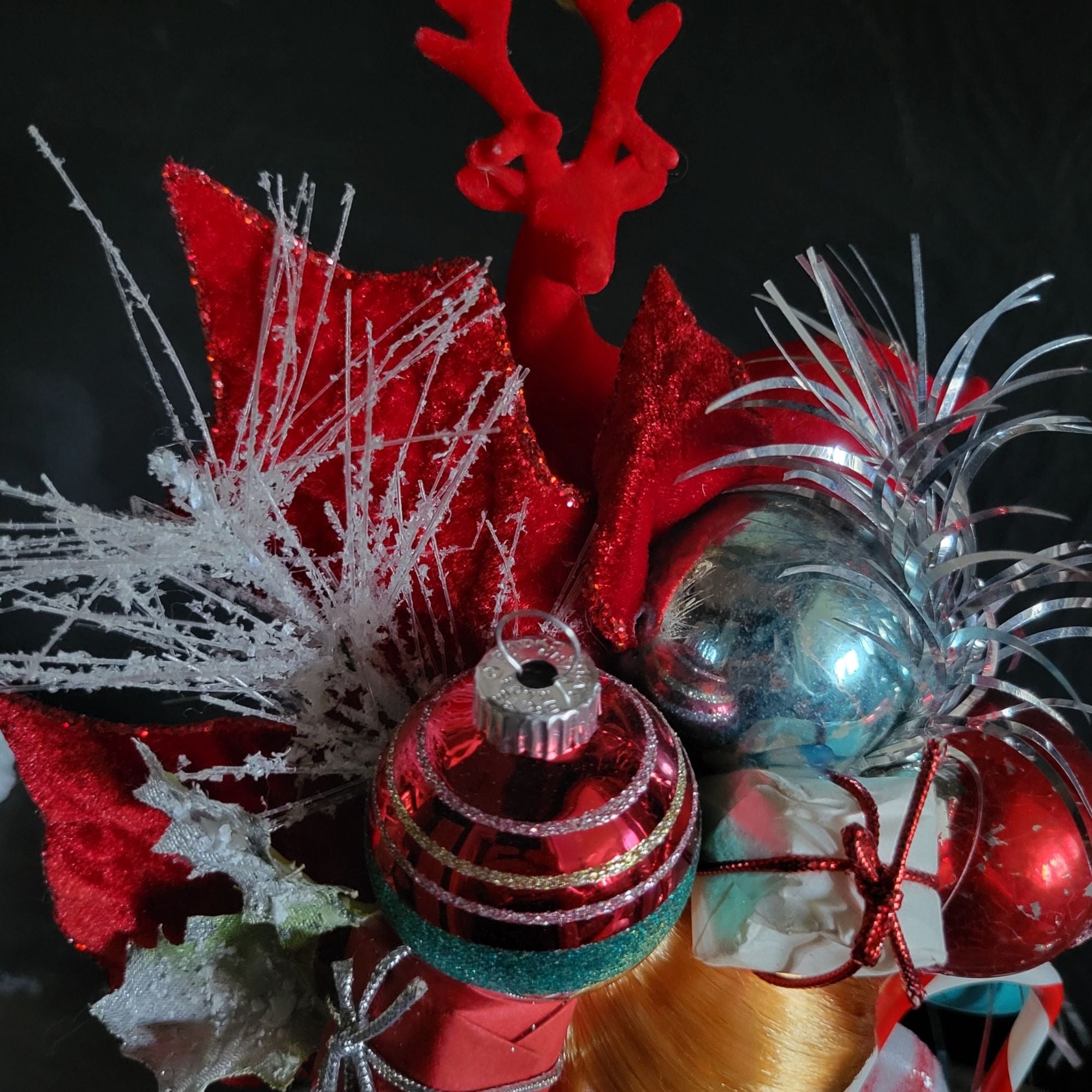Kitschy Christmas Cone Doll Vtg Doll Head and Ornaments By Rock N Pop Shop