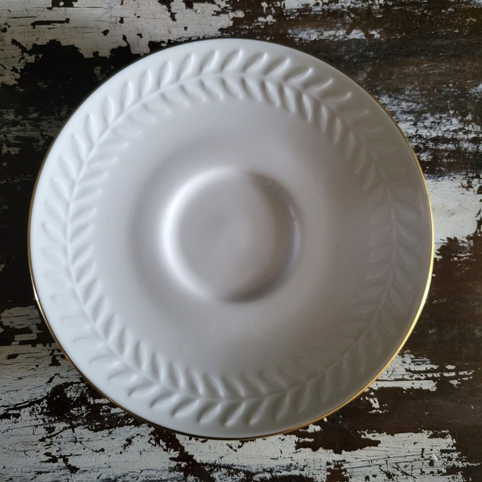 Vintage Shenango China Carlton Shape Laurel Leaf Saucer White with Gold Trim