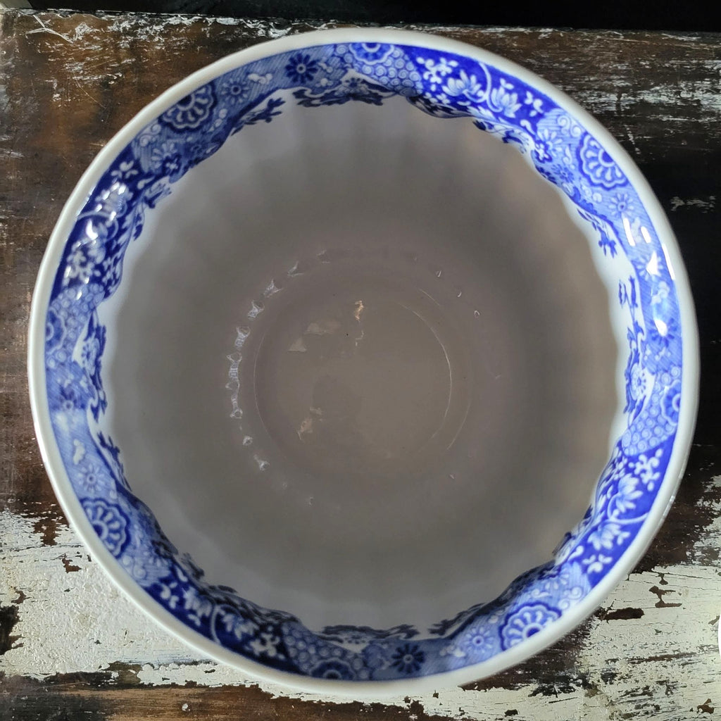 Large Vtg Spode Blue Italian Cachepot Fluted English Blue And White Planter 6.5"