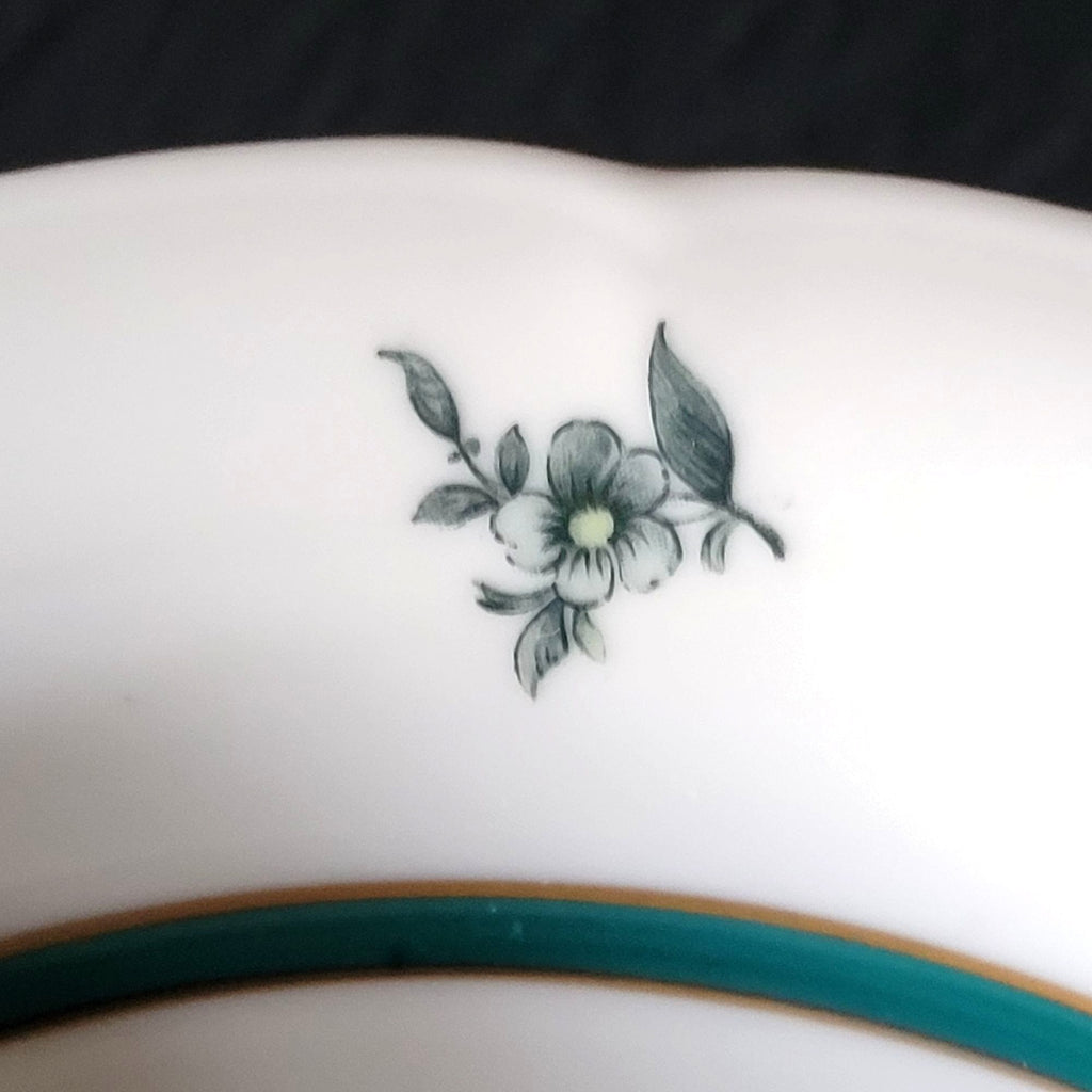 Vintage Royal Bayreuth Teal Tulip Coupe Bowl 7.625" Floral Design With Gold Trim