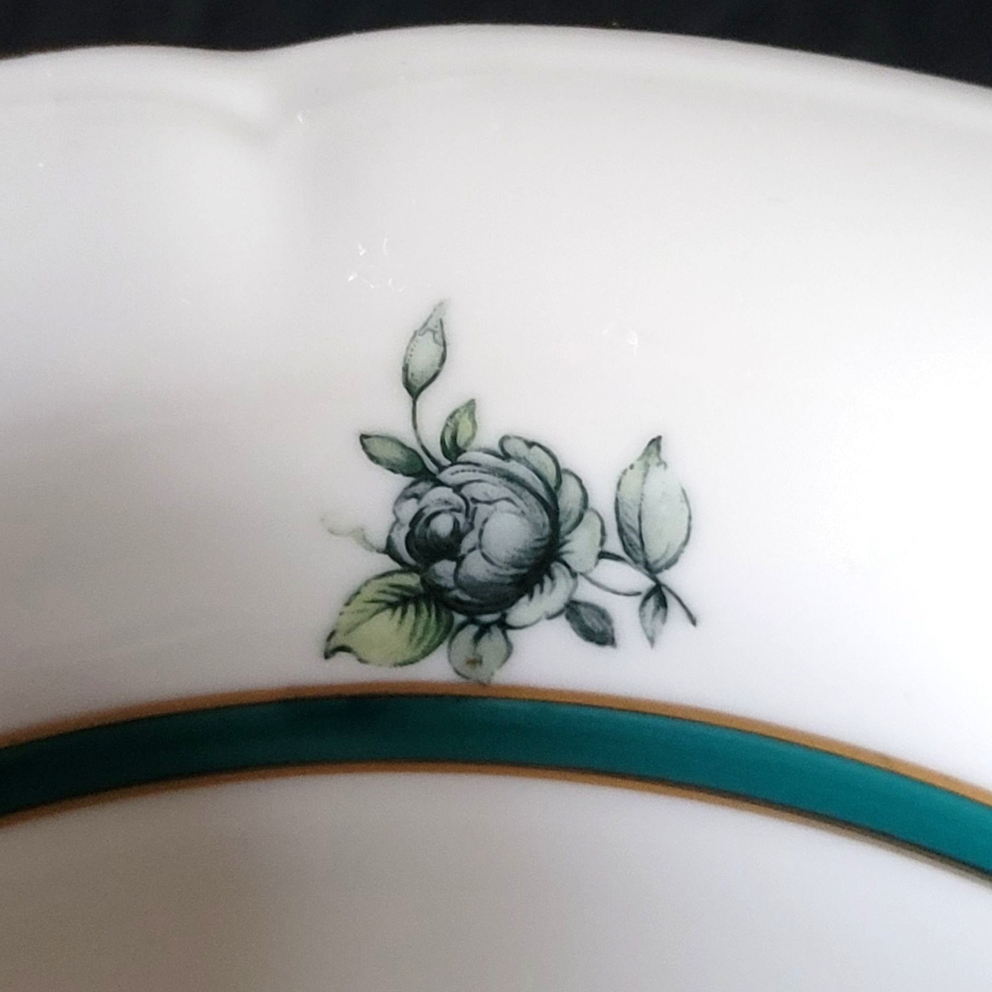 Vintage Royal Bayreuth Teal Tulip Coupe Bowl 7.625" Floral Design With Gold Trim