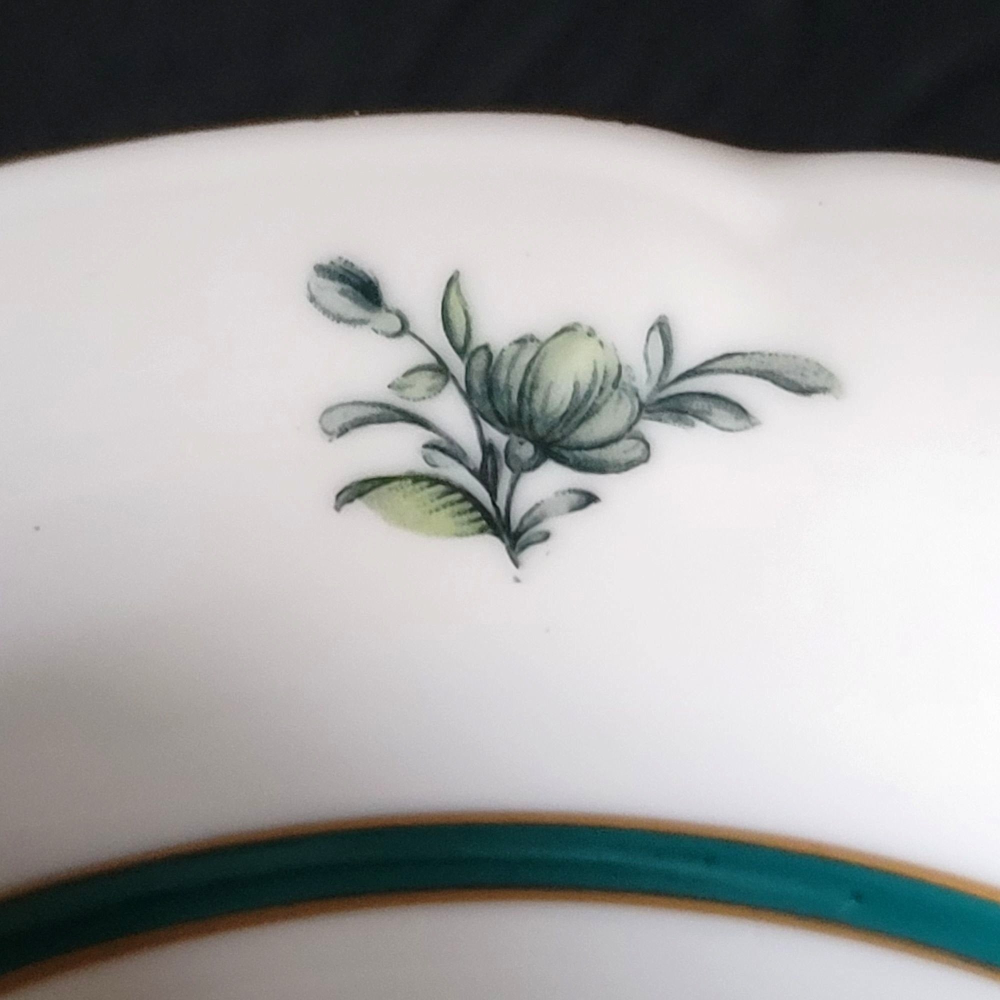 Vintage Royal Bayreuth Teal Tulip Coupe Bowl 7.625" Floral Design With Gold Trim