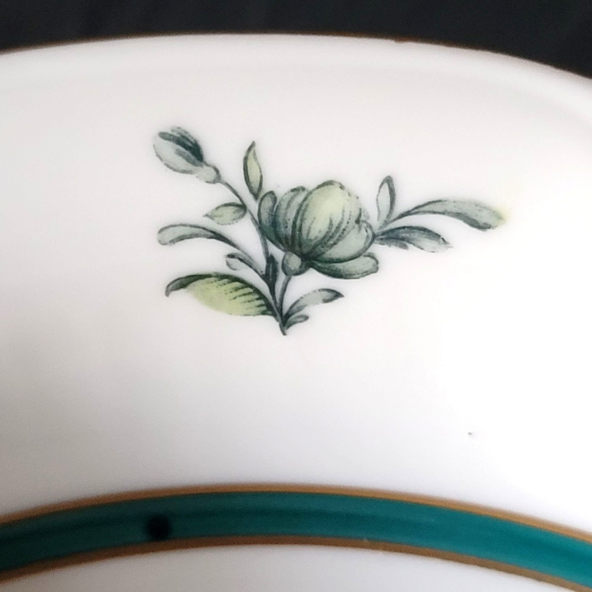 Vintage Royal Bayreuth Teal Tulip Coupe Bowl 7.625" Floral Design With Gold Trim