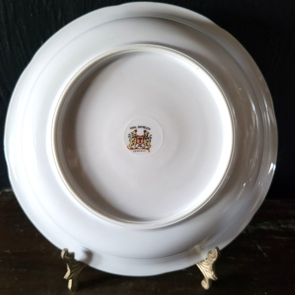 Vintage Royal Bayreuth Teal Tulip Coupe Bowl 7.625" Floral Design With Gold Trim