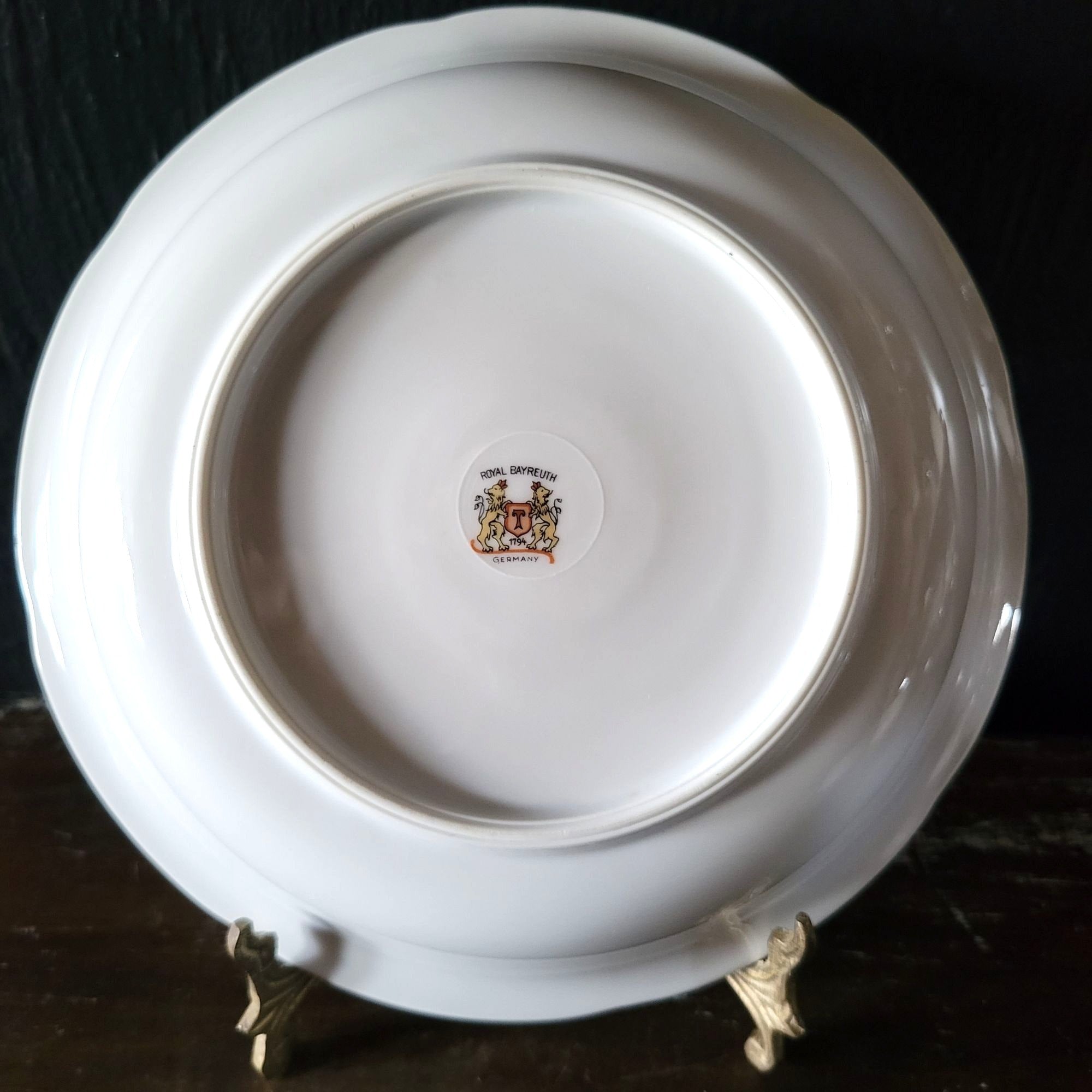 Vintage Royal Bayreuth Teal Tulip Coupe Bowl 7.625" Floral Design With Gold Trim