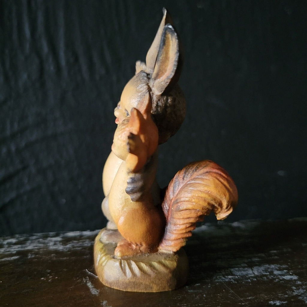 Vintage Greetings ANRI Ferrandiz Wood Carved Figurine - Rabbit & Squirrel Waving  M