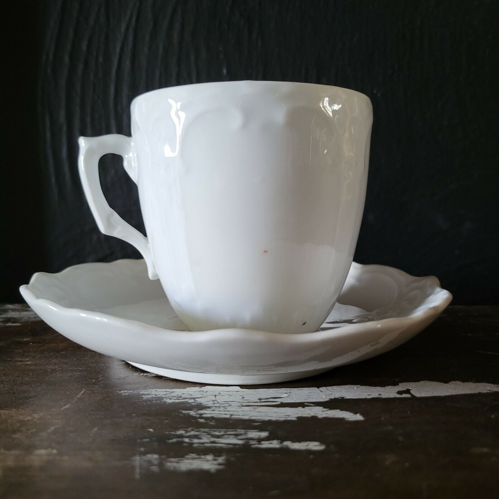 Antique Mustache Cup and Saucer "Remember Me" Flowers, Germany Mustache Mug
