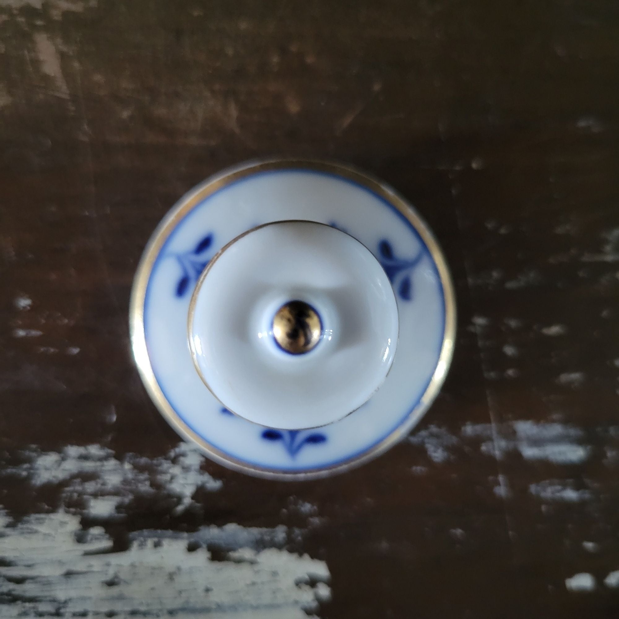 Antique Meissen Blue Onion Hand Painted Porcelain Inkwell Blue and White