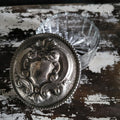 Vintage Crystal Vanity Jar With Silverplate Repoussé Lid and Shield Design