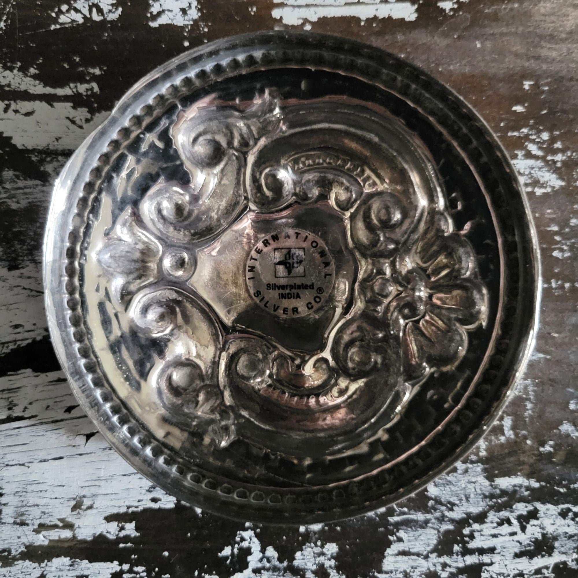 Vintage Crystal Vanity Jar With Silverplate Repoussé Lid and Shield Design