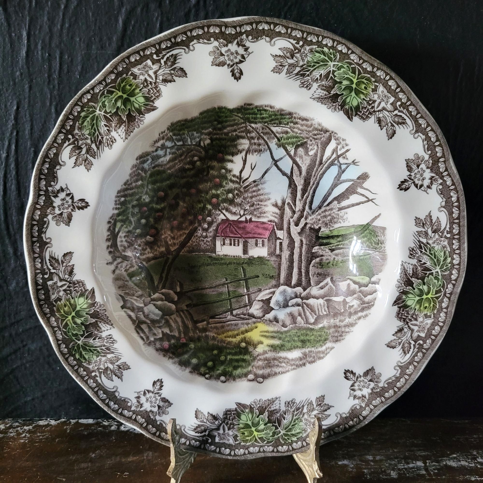 Vintage Johnson Brothers The Friendly Village Rimmed Soup Bowl "The Stone Wall"