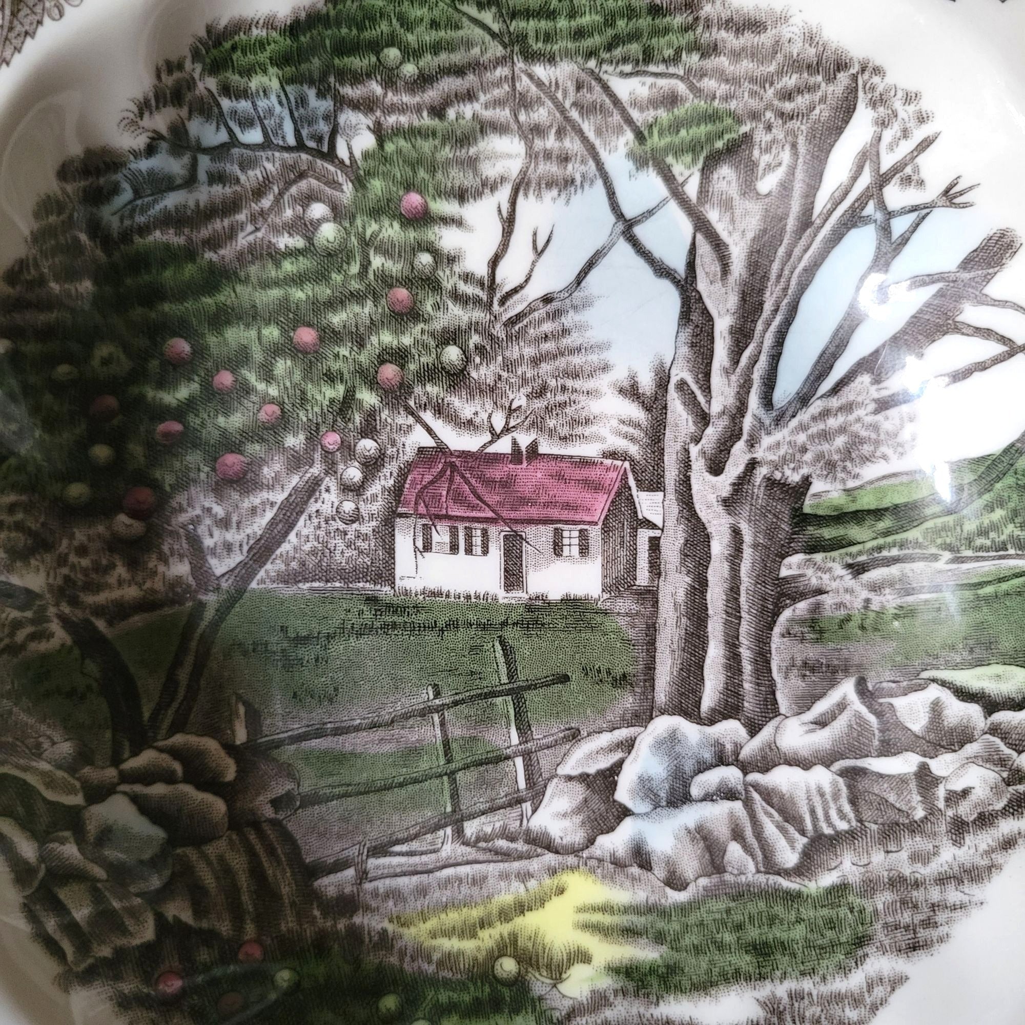 Vintage Johnson Brothers The Friendly Village Rimmed Soup Bowl "The Stone Wall"