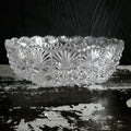 Vintage Hoya Japan Clear Crystal Round Serving Bowl Fan and Button Design