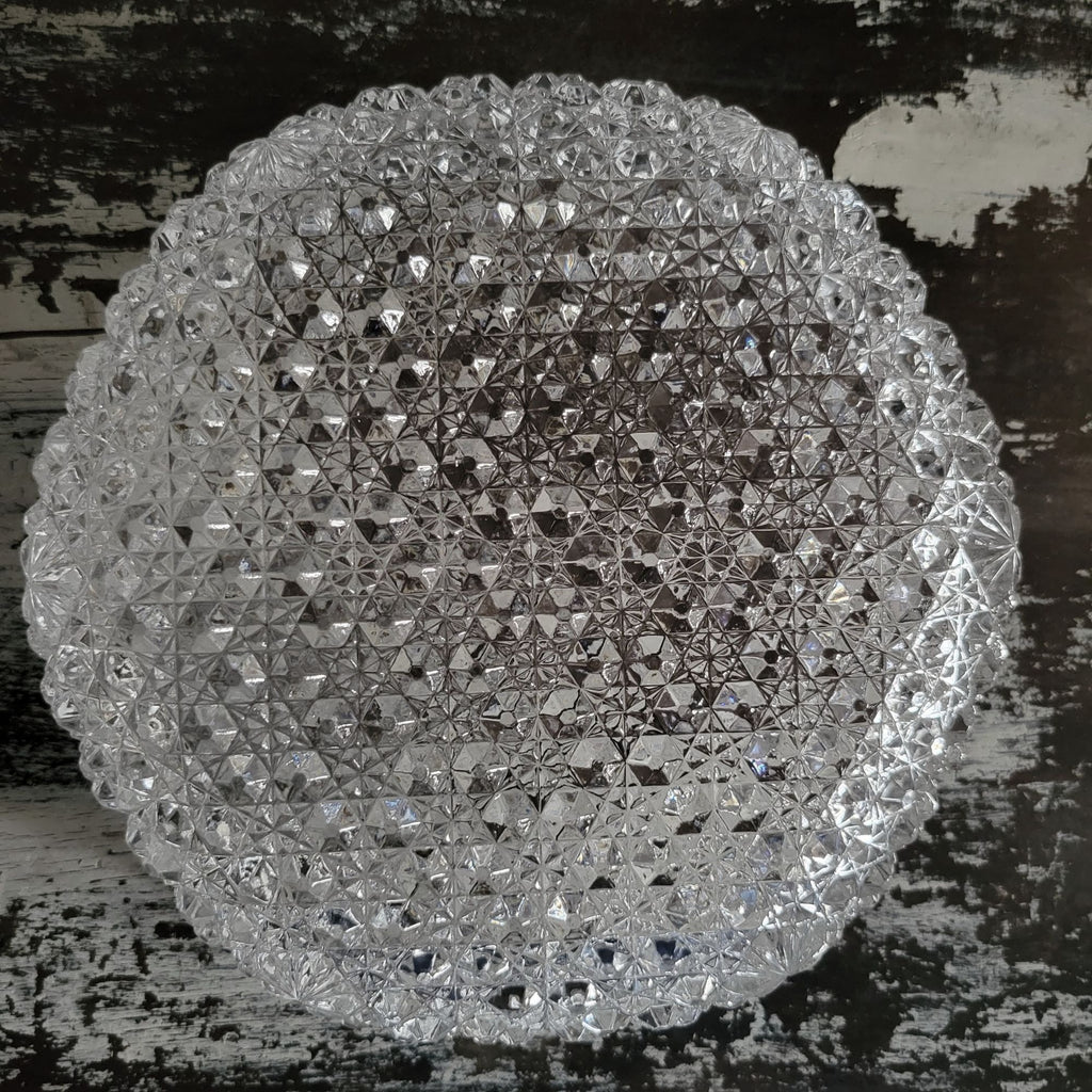 Vintage Hoya Japan Clear Crystal Round Serving Bowl Fan and Button Design