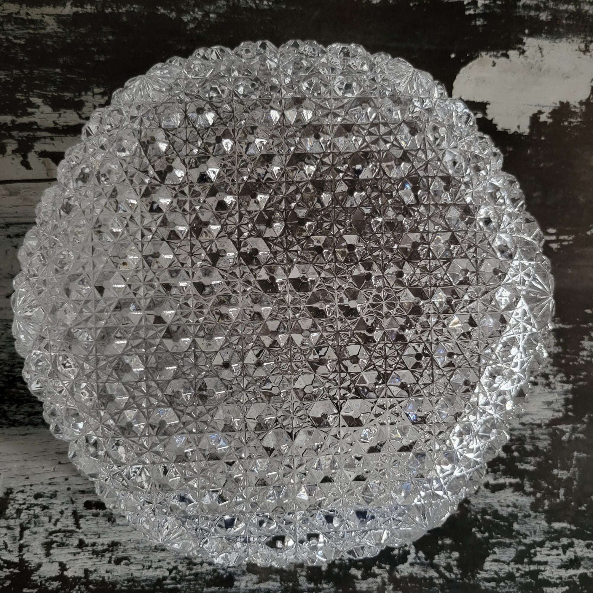 Vintage Hoya Japan Clear Crystal Round Serving Bowl Fan and Button Design