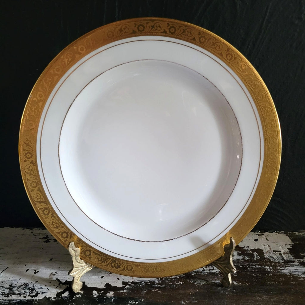 Vtg Hutschenreuther White China Salad Plate w/Encrusted Gold Edge 8" Bavaria