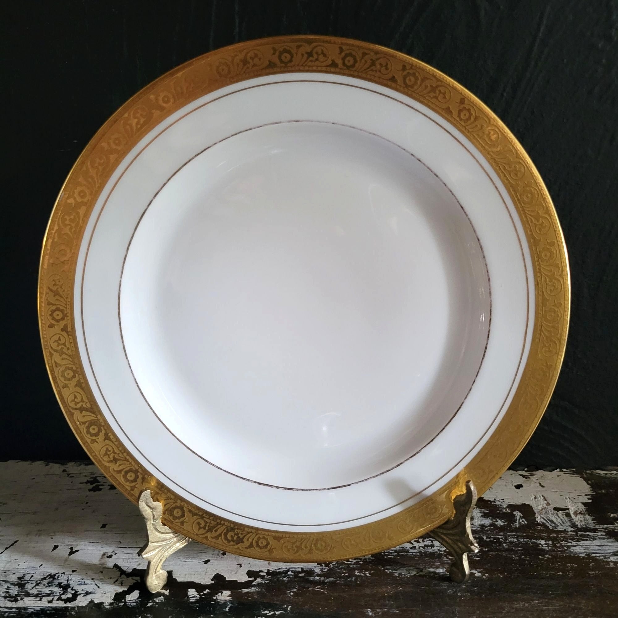 Vtg Hutschenreuther White China Salad Plate w/Encrusted Gold Edge 8" Bavaria